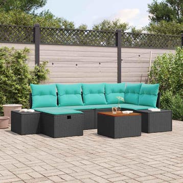 vidaXL Tuinbank Set 7 st Zwart poly rattan, Verzenden
