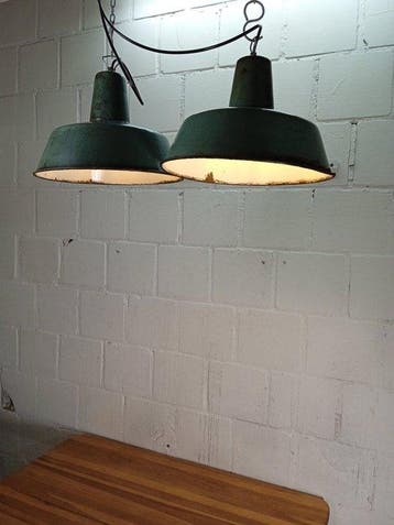 Plafondlamp (2) - Vintage industriële emaille hanglamp -