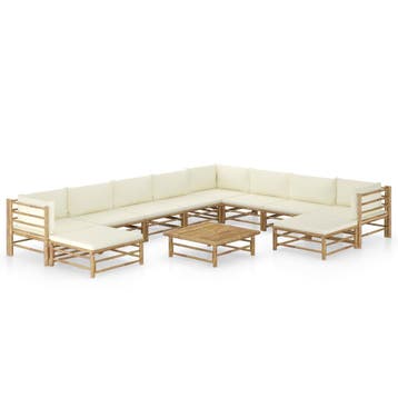 vidaXL 11-delige Loungeset met crèmewitte kussens bamboe, Verzenden, Loungeset