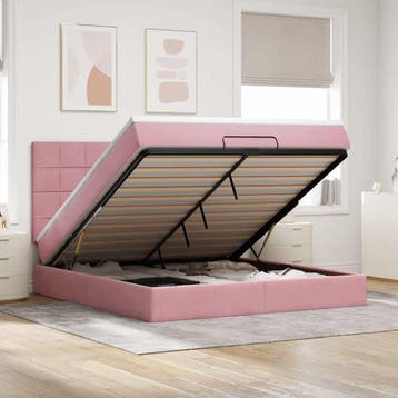 vidaXL Ottoman bed met matrassen 180x200cm fluweel roze, Verzenden, Nieuw