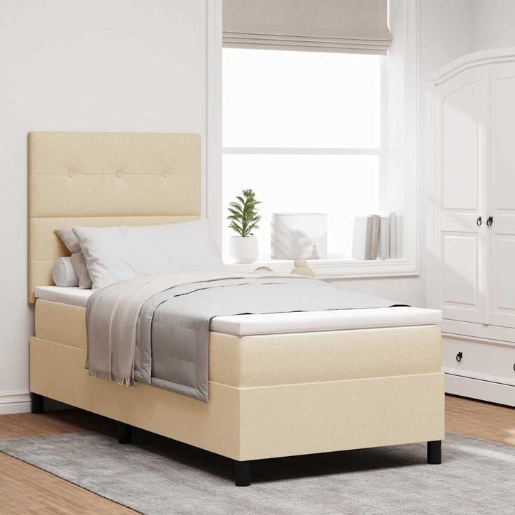 vidaXL Boxspring bed met matras met hoofdeinde Crème 90 x, Huis en Inrichting, Slaapkamer | Bedden, Nieuw, Verzenden