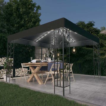 vidaXL Prieel met LED-lichtslinger 3x3 m antracietkleurig, Verzenden