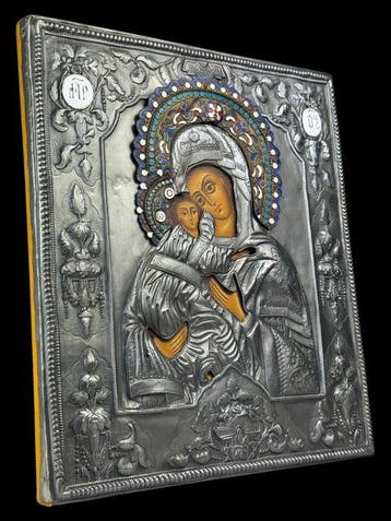 Icoon - Moeder Gods van Vladimir - Tempera, Cloisonné - Met