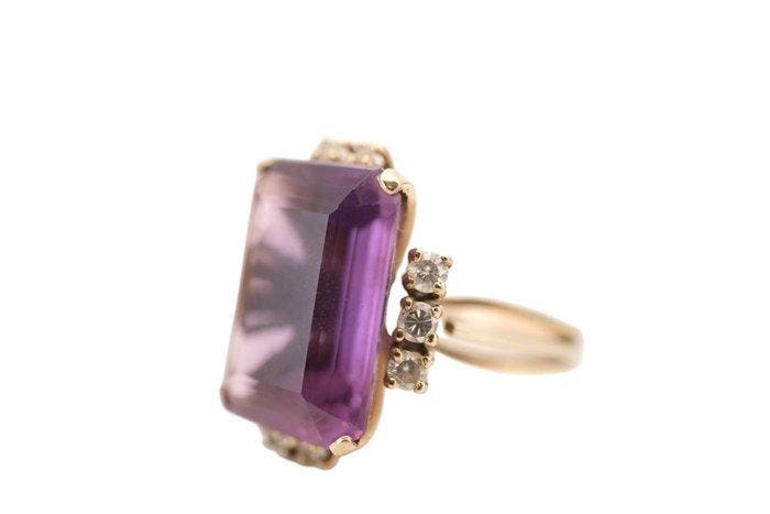 Bague - 19,2 carats Or blanc Améthyste, Handtassen en Accessoires, Ringen