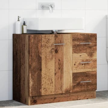 vidaXL Wastafelkast 63x30x54 cm bewerkt hout oud houtkleurig, Verzenden, Nieuw