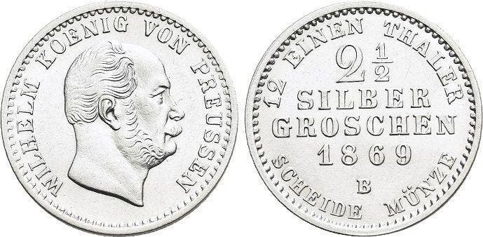 2 1/2 zilvergroschen 1869 B Brandenburg-Preussen Pruisen..., Postzegels en Munten, Munten | Europa | Niet-Euromunten, België, Verzenden