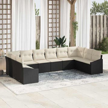 vidaXL Tuinbank Set met opslag 10 pcs Zwart en Crème poly, Verzenden