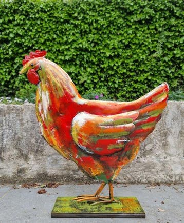 Beeldje - XL colorful CHicken - Metaal, IJzer