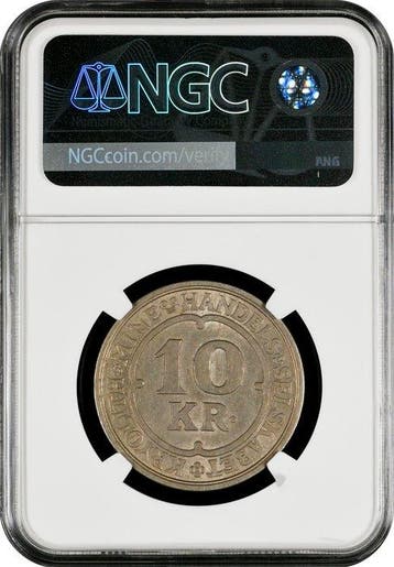 Groenland, Denemarken. 10 Kroner Trade token 1922 / Ivigtut, Gestempeld