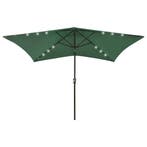 vidaXL Parasol met LEDs en stalen paal 2x3 m groen, Tuin en Terras, Verzenden, Nieuw