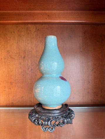 Vase à double gourde émaillé, taché de pourpre - Porcelaine, Antiquités & Art