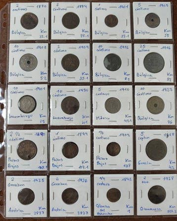 Lot van 40 munten uit de hele wereld, oud en verzamelbaar.