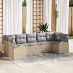 vidaXL Tuinbank Set met kussen 7 pcs Beige Poly Riet, Verzenden, Nieuw