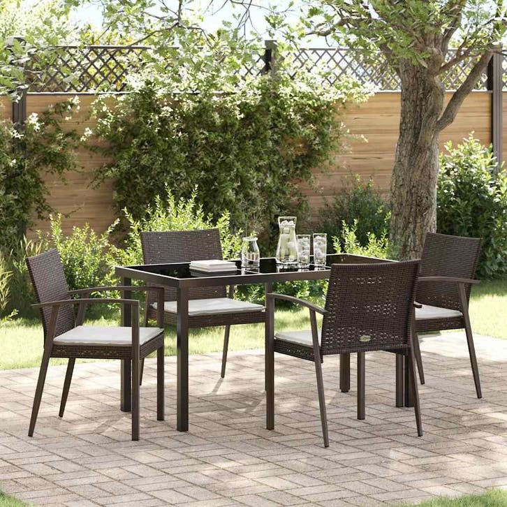 vidaXL Tuin Eettafel Set 5 pcs Bruin en Zwart PE Riet, Jardin & Terrasse, Ensembles de jardin, Envoi