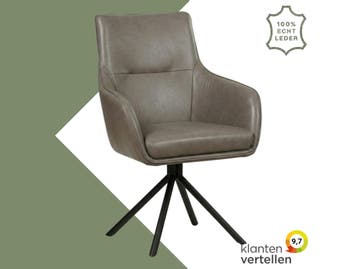 Leren draaibare eetkamerstoel Fancy - Granada Steel (grijs), Nieuw, Leer, Ophalen of Verzenden, 90 cm of meer