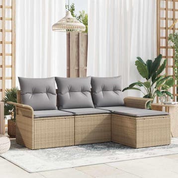 vidaXL Tuinbank Set 4 st Beige poly rattan, Verzenden, Nieuw