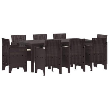 vidaXL Tuin Eettafel Set 9 st Bruin Polypropyleen, Verzenden, Nieuw