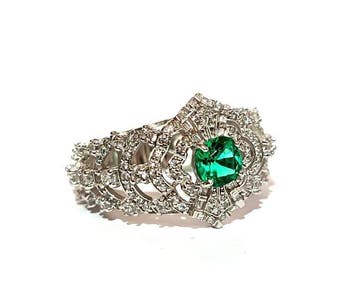 Zonder minimumprijs - Ring Zilver - 1.10ct. tw. Smaragd -