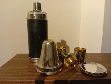 Fles - Metaal, Leder, Verchroomd