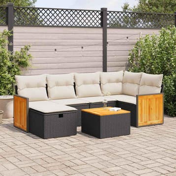 vidaXL 7-delige Loungeset met kussens poly rattan zwart, Verzenden, Nieuw, Loungeset