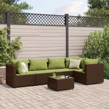 vidaXL 6-delige Loungeset met kussens poly rattan bruin, Verzenden, Nieuw, Loungeset