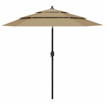 vidaXL Parasol 3-laags met aluminium paal 2,5 m taupe, Verzenden