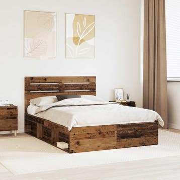 vidaXL Bedframe met hoofdeinde Oudhout 140 x 190 cm Massief, Verzenden, Nieuw