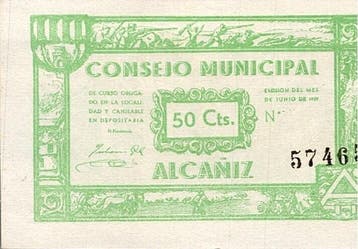 Espagne Spanien Alcaniz Gemeinderat 50 Centimes, Verzenden, België
