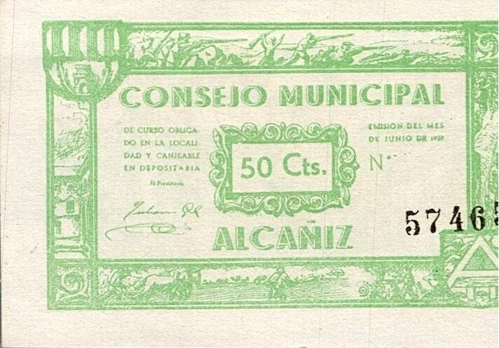 Espagne Spanien Alcaniz Gemeinderat 50 Centimes, Timbres & Monnaies, Billets de banque | Europe | Billets non-euro, Envoi