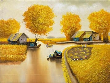 Nguyen Robert (1958) - Moisson dorée au Mékong 60 80 cm