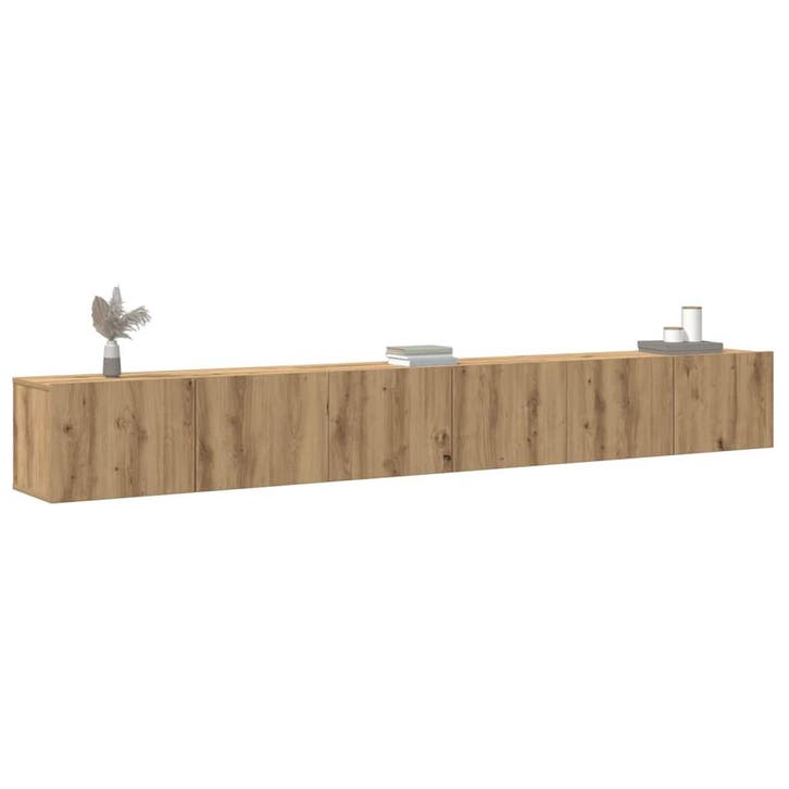 vidaXL 3-delig Tv-meubelset wandmontage bewerkt hout, Maison & Meubles, Armoires | Mobilier de télévision, Envoi