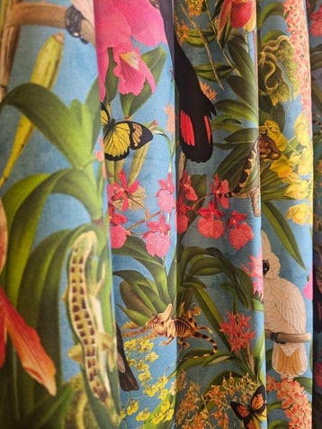 Exclusieve Boheemse stof met papegaaien - azuurblauw -