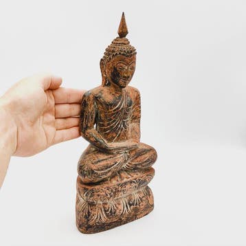 Oud-Indochinese Hout XL zittende Boeddha-beeld altaar idool
