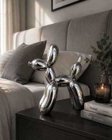 Statue, zilver balloon dog - 27 cm - Grès