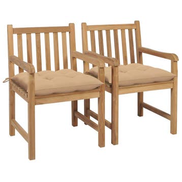 vidaXL Tuinstoelen 2 st met beige kussens massief teakhout, Verzenden, Nieuw