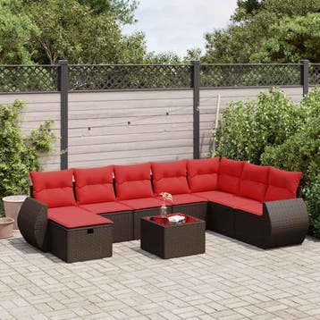 vidaXL 9-delige Loungeset met kussens poly rattan bruin, Verzenden, Nieuw, Loungeset