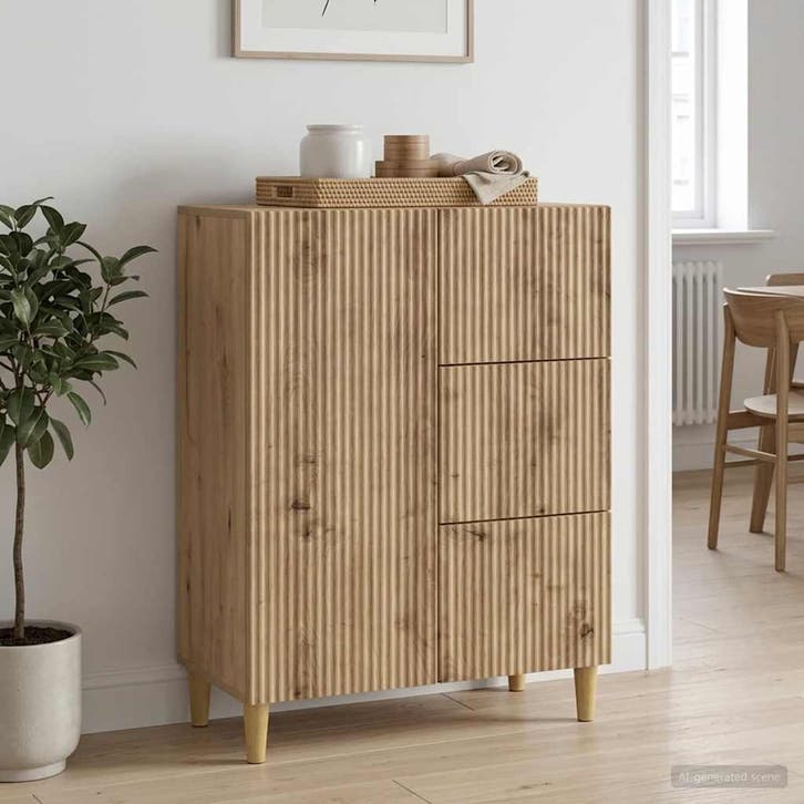 vidaXL Dressoir Artisanaal eiken 66 x 34,5 x 90 cm Bewerkt, Maison & Meubles, Armoires | Dressoirs, Envoi