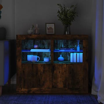 vidaXL Bijzetkastjes met LED 2 st bewerkt hout gerookt, Verzenden