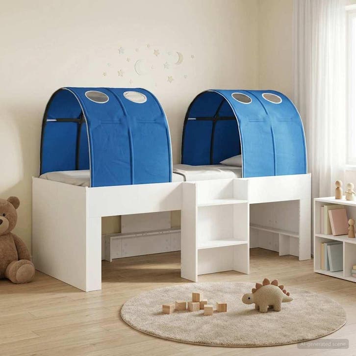 vidaXL Bed met Tunnel 3 st Wit en Blauw Bewerkt hout, Huis en Inrichting, Slaapkamer | Bedden, Nieuw, Verzenden