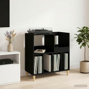 vidaXL Platen speler standaard Zwart eiken 82 x 39,5 x 82,5, Maison & Meubles, Accessoires pour la Maison | Étagères pour CD & DVD