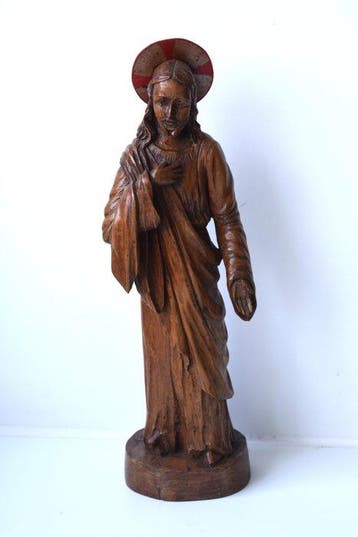 L J Amin - Beeld, Oude religieuze figuur/beeld met kroon -, Antiek en Kunst