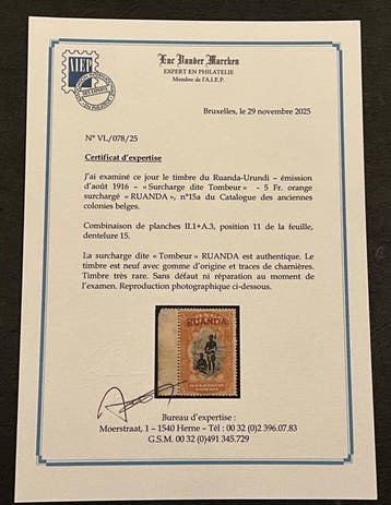 Ruanda-Urundi 1915 - Uitgifte Mols - 5fr Oranje - met Opdruk, Gestempeld