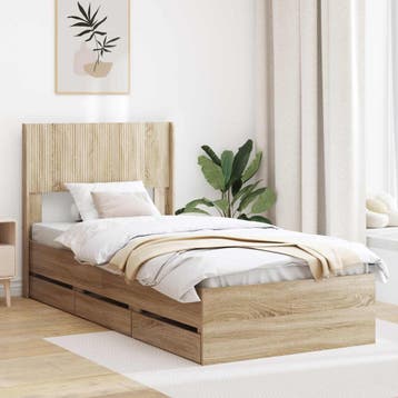 vidaXL Bedframe met opbergruimte en hoofdbord Sonoma Eiken, Verzenden, Nieuw