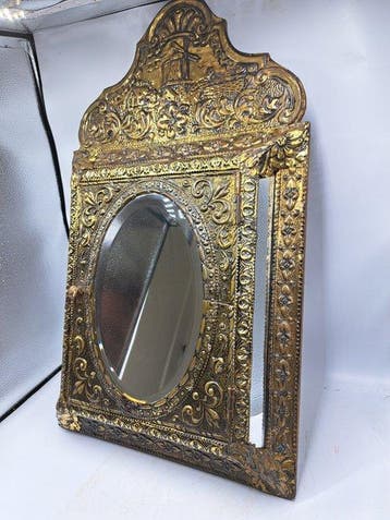 Miroir mural- Facette polie - Latoenkoper, Verre, Bois -
