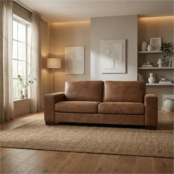 Leren bank Enjoy - 2,5 zits - Kenia Brown (bruin) - Poten, Huis en Inrichting, Zetels | Zetels, Nieuw, Ophalen of Verzenden, Modern