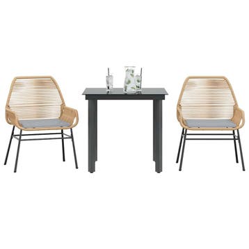vidaXL 3-delige Tuinset met kussens poly rattan glas bruin, Verzenden, Nieuw, Tuinset