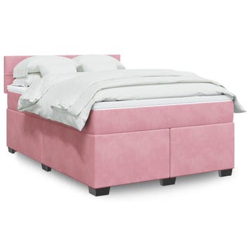 vidaXL Boxspring met matras fluweel roze 140x200 cm, Verzenden