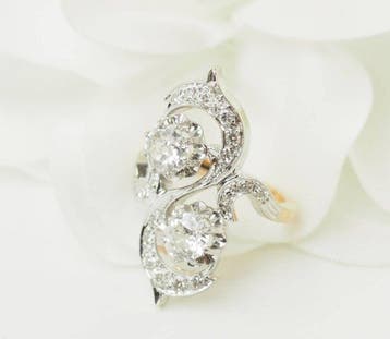 Ring - 18 karaat Geel goud, Witgoud - 0.90ct. tw. Diamant, Nieuw