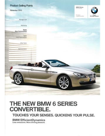 2011 BMW 6 SERIE CABRIOLET PRODUCT BEARGUMENTATIE BROCHURE