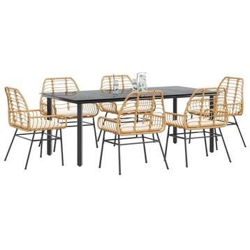 vidaXL 7-delige Tuinset met kussens poly rattan glas bruin, Verzenden, Nieuw, Tuinset